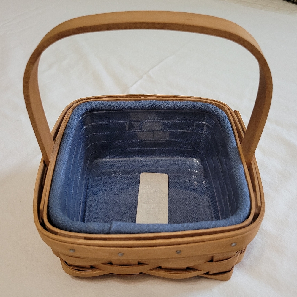 Longaberger 2002 Tarragon Booking Basket, Protector and Cornflower Blue Liner